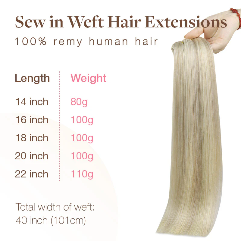 Ash Blonde Highlights (17A/60A) Sew-In Weft Hair Extensions (80g-120g) - Image 7