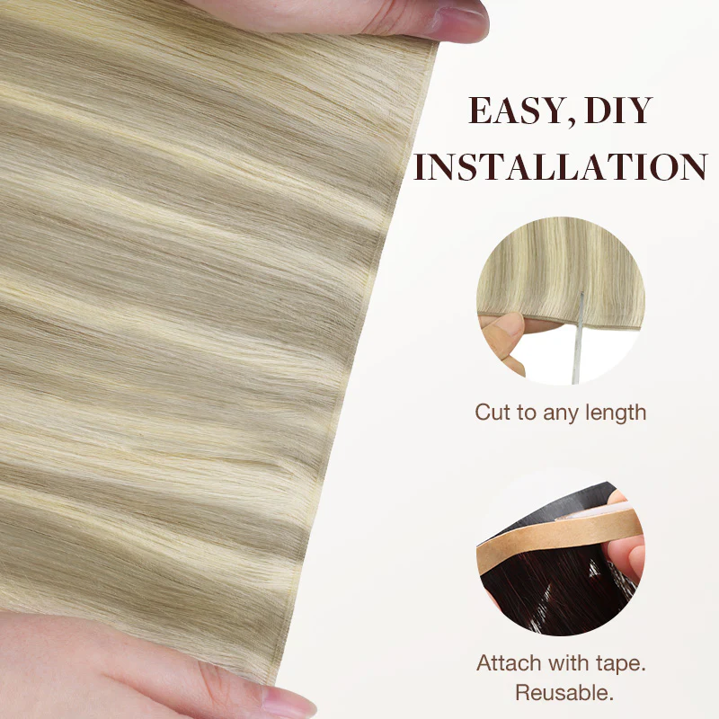 Ash Blonde Highlights (17A/60A) Genius Tape Weft Hair Extensions 60g - Image 4