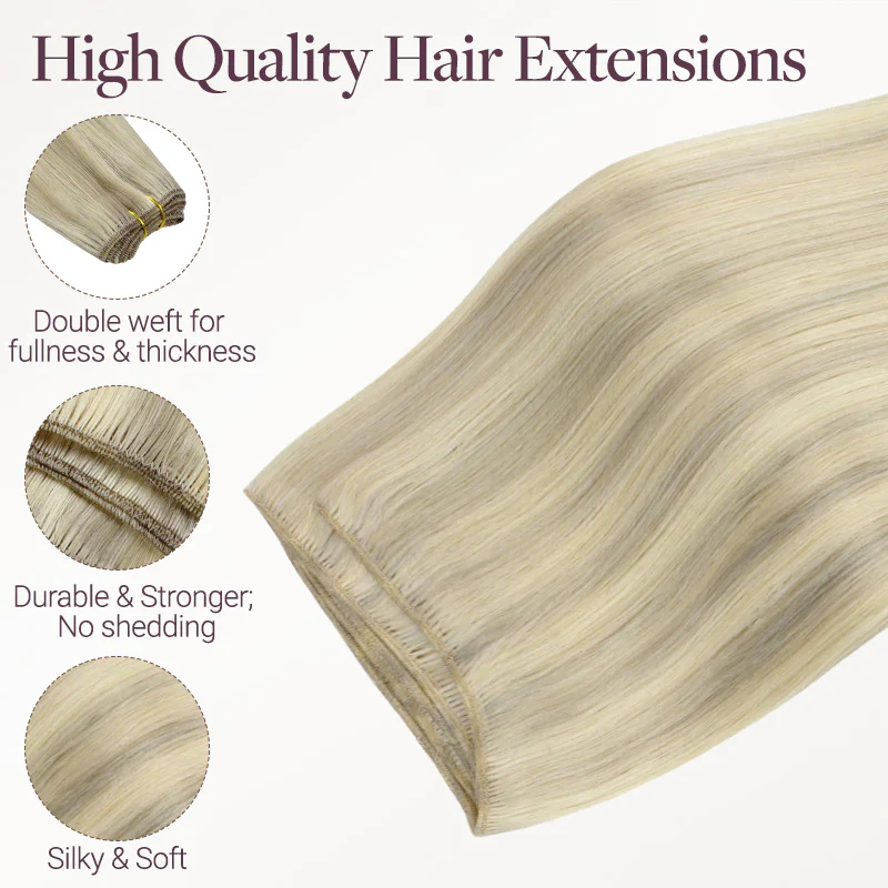 Ash Blonde Highlights (17A/60A) Thick Sew-In Weft Hair Extensions (120g-160g) - Image 7
