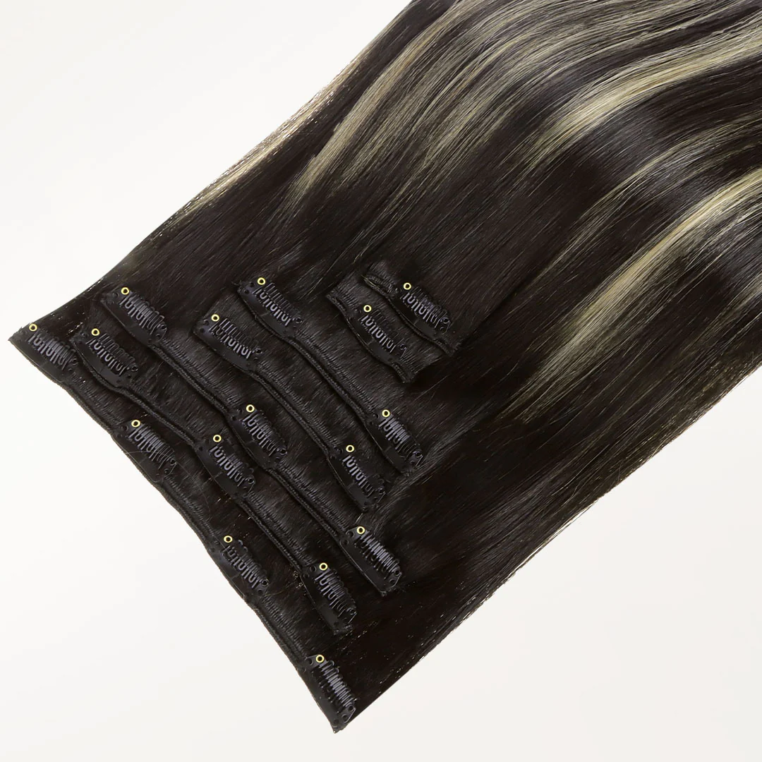 Black to Light Blonde Balayage (1B/19/1B) Classic Clip-Ins (150g-170g) - Image 4