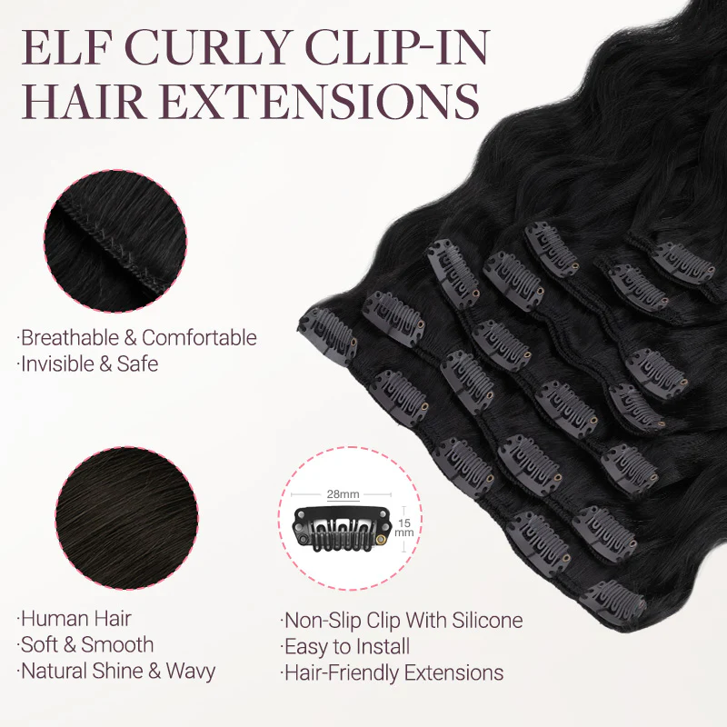 Dark Brown (2) Elf Curly Clip-in Hair Extensions (120-150g) - Image 10