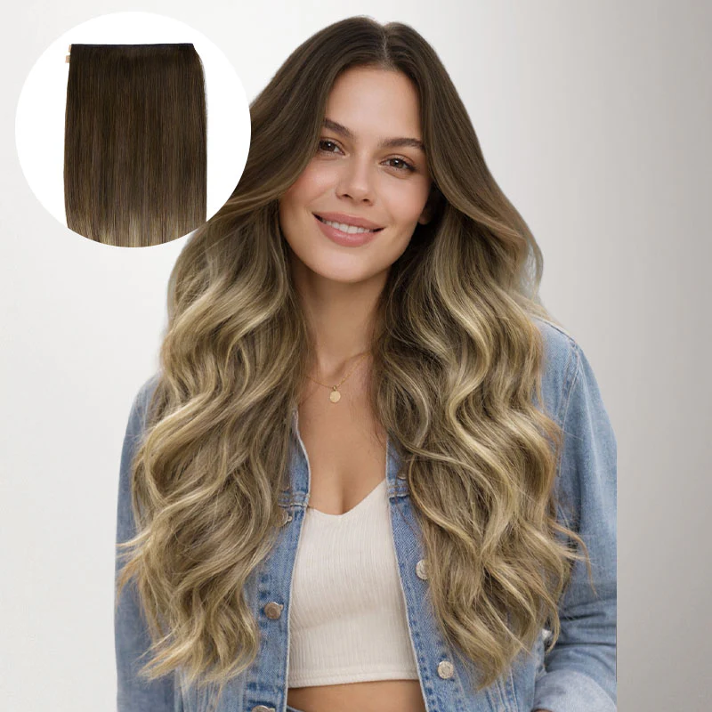 Bleach Blonde Balayage (3/8/613) Genius Tape Weft Hair Extensions 60g - Image 14