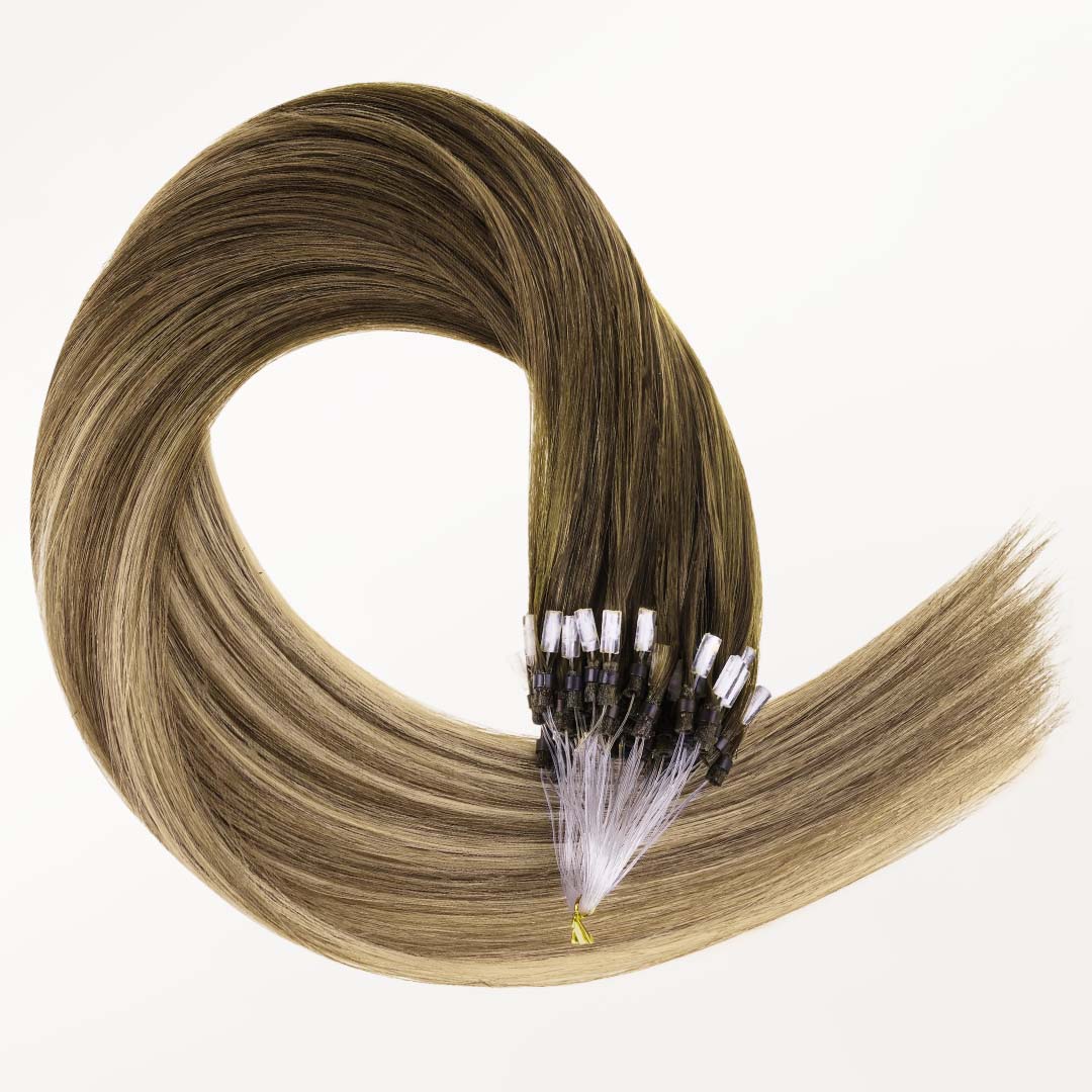 Bleach Blonde Balayage (3/8/613) Micro Link Tip Hair Extensions - Image 3