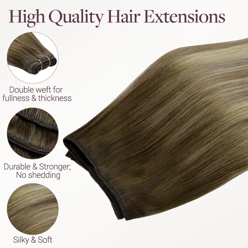 Bleach Blonde Balayage (3/8/613) Thick Sew-In Weft Hair Extensions (120g-160g) - Image 7