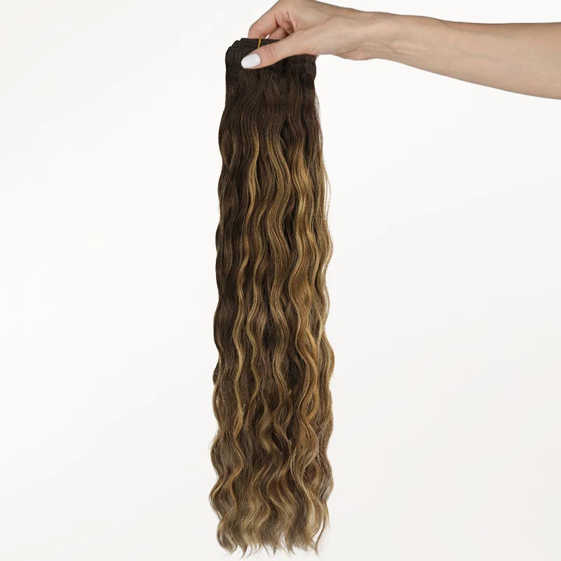Caramel Blonde Balayage (4/27/4) Elf Curly Clip-in Hair Extensions (120-150g) - Image 4