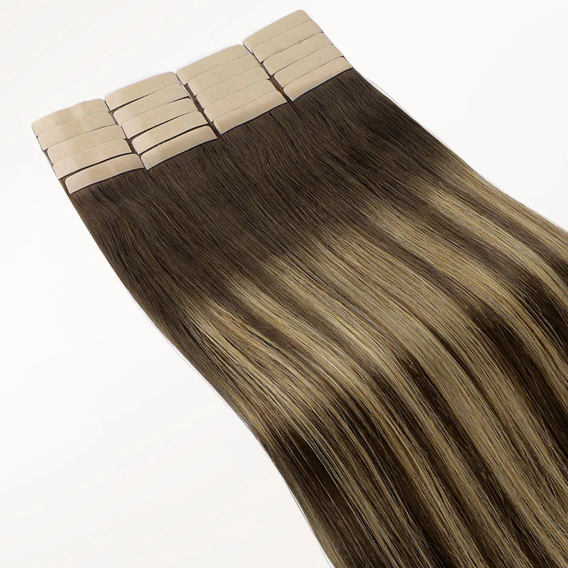 Caramel Blonde Balayage (4/27/4) Silky Straight Tape In Hair Extensions 50g - Image 3