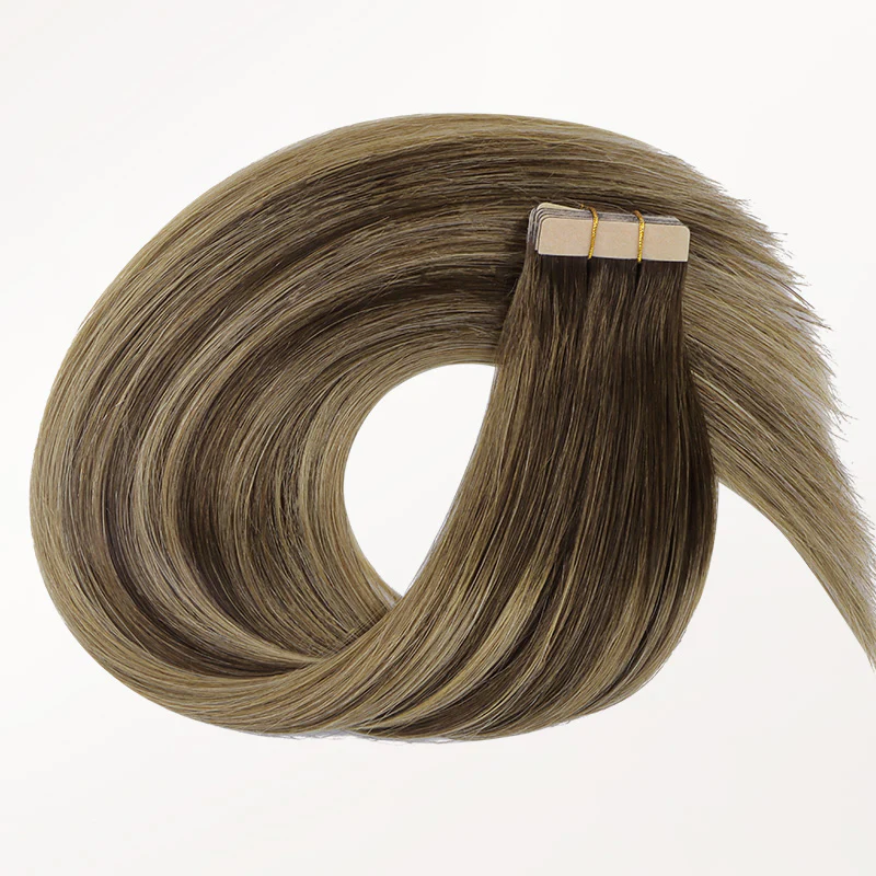 Caramel Blonde Balayage (4/27/4) Silky Straight Tape In Hair Extensions 50g - Image 4