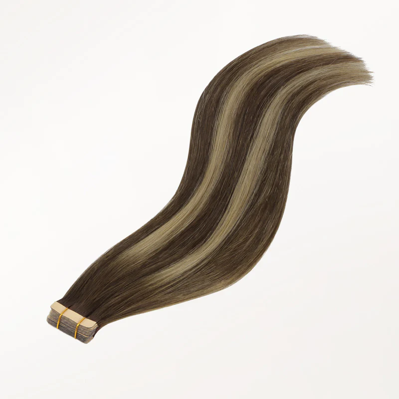 Caramel Blonde Balayage (4/27/4) Silky Straight Tape In Hair Extensions 50g - Image 5