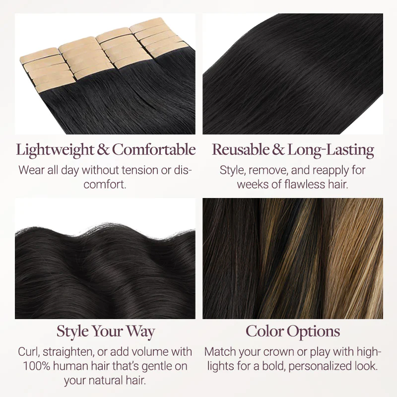 Jet Black (1) Silky Straight Tape In Hair Extensions 50g - Image 7