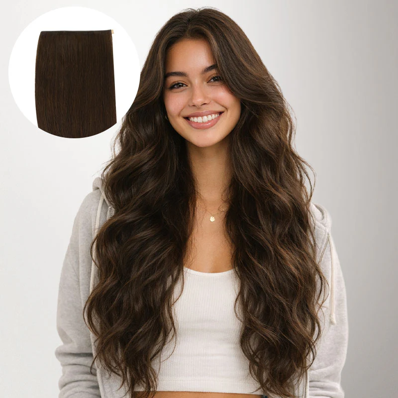 Chocolate Brown (4A) Genius Tape Weft Hair Extensions 60g - Image 14