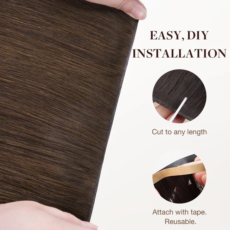 Chocolate Brown (4A) Thick Genius Tape Weft Hair Extensions 100-120g - Image 7