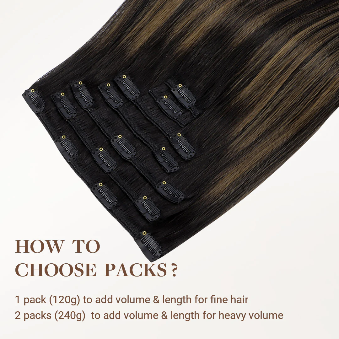 Natural Black Balayage (1B/6/1B) Classic Clip-Ins (120g-150g) - Image 5