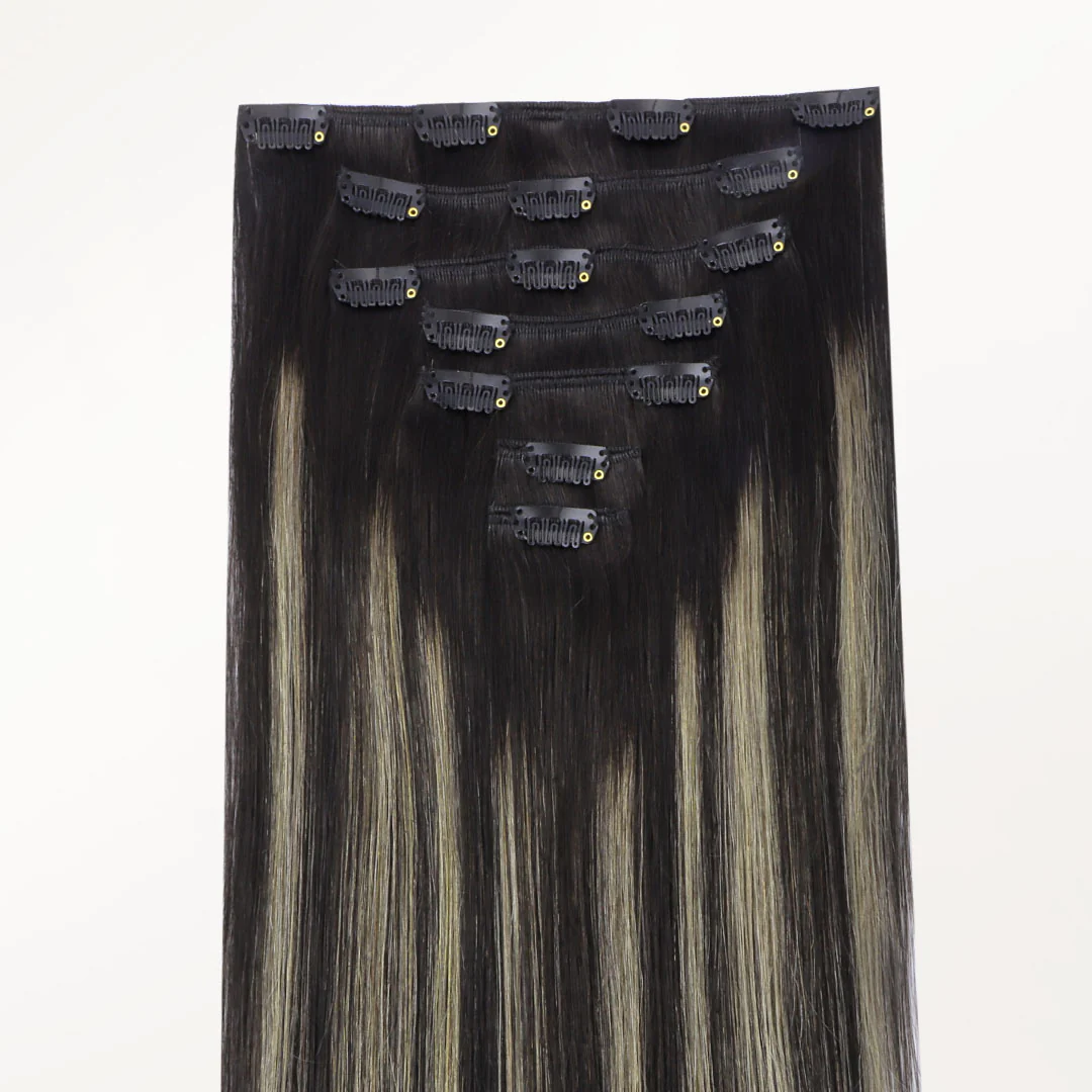 Black to Light Blonde Balayage (1B/19/1B) Classic Clip-Ins (120g-150g) - Image 3