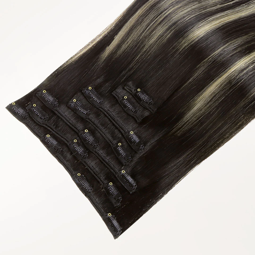 Black to Light Blonde Balayage (1B/19/1B) Classic Clip-Ins (120g-150g) - Image 7