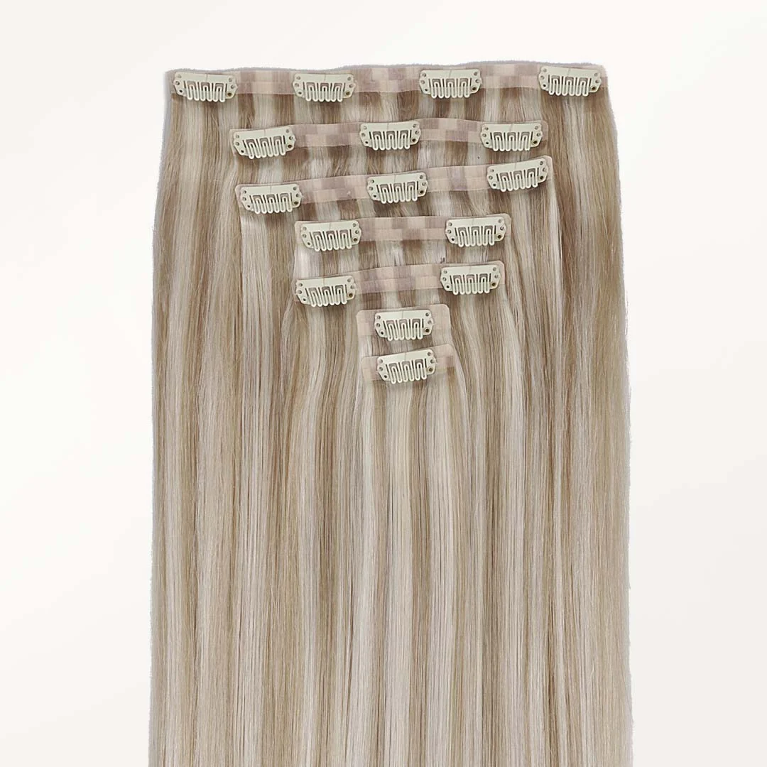 Dark Blonde Highlighted Bleach Blonde (18A/613A) Seamless Clip-Ins [Clearance] - Image 9