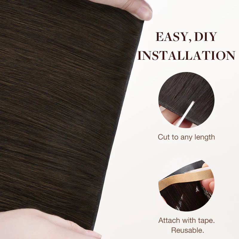 Dark Brown (2) Thick Genius Tape Weft Hair Extensions 100-120g - Image 7