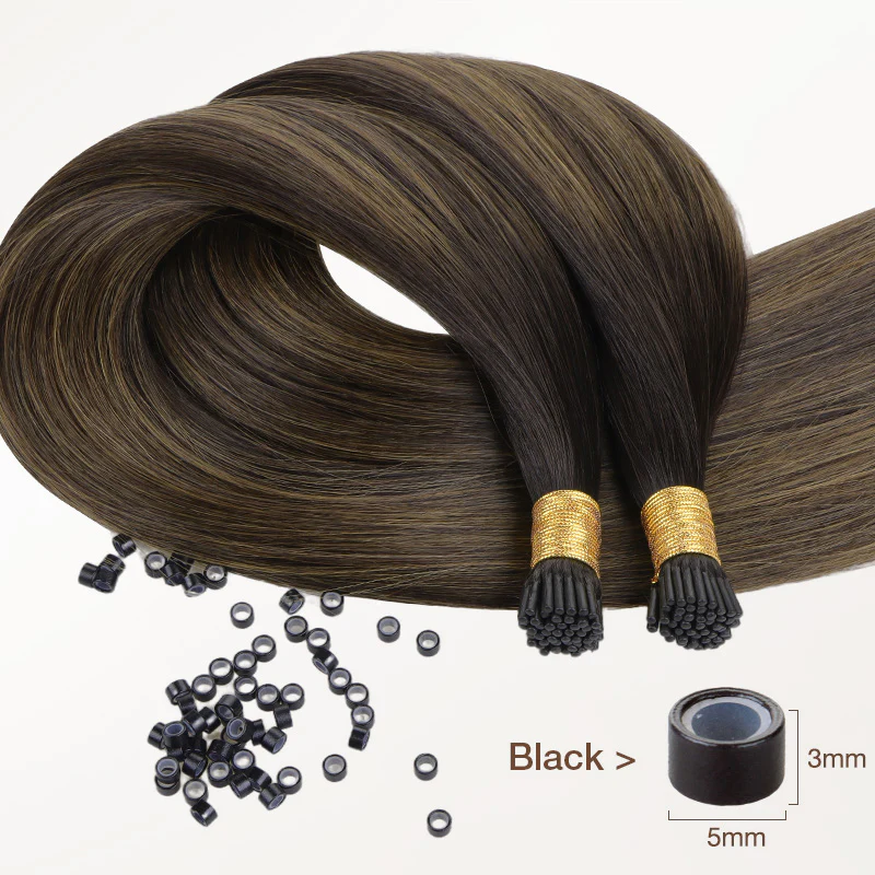 Dark Brown Balayage (2/6/2) I-Tip Hair Extensions 50g - Image 3