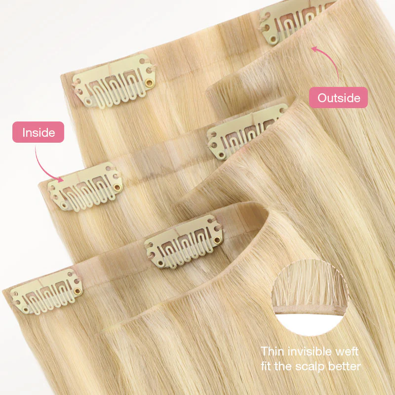 Dark Blonde Highlighted Bleach Blonde (18A/613A) Invisi Edge Seamless Clip-Ins (140g-160g) - Image 7