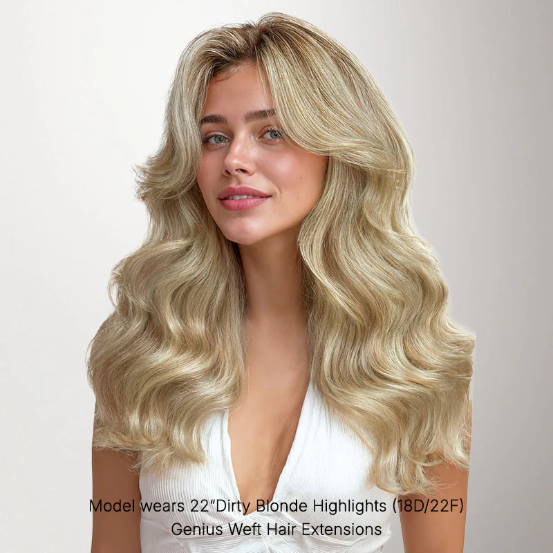 Dirty Blonde Highlights (18D/22F) Genius Tape Weft Hair Extensions 60g - Image 9