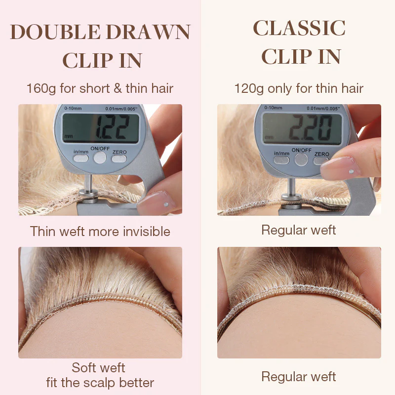 Double Drawn Clip in Hair Extensions 160g-sale - Image 3