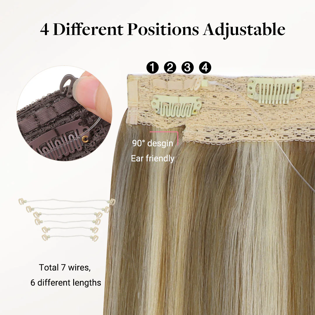 Golden Blonde Highlights (8B/60B) Pro & Wire Hair Extension (70g-140g) - Image 4