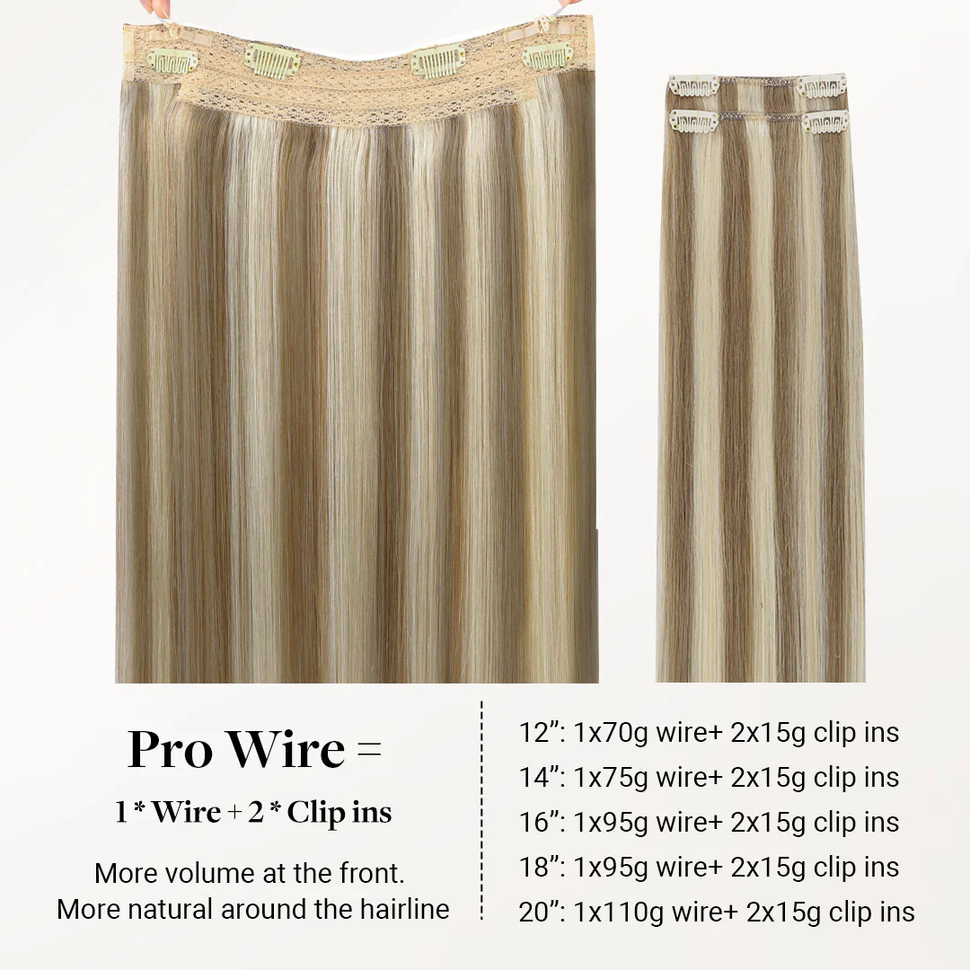 Golden Blonde Highlights (8B/60B) Pro & Wire Hair Extension (70g-140g) - Image 5