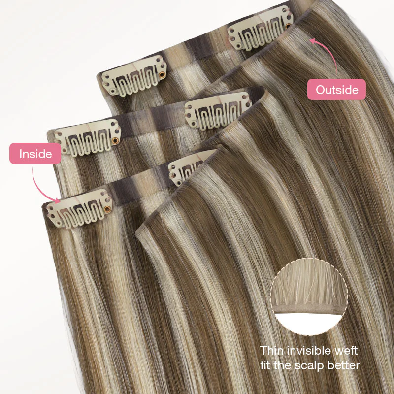 Golden Blonde Highlights (8B/60B) Invisi Edge Seamless Clip-Ins (140g-160g) - Image 7