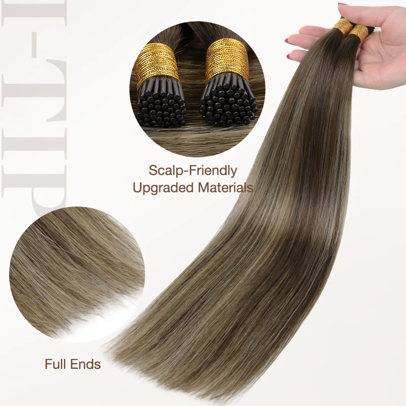 Honey Blonde Balayage (4/26/4) I-Tip Hair Extensions 50g - Image 5