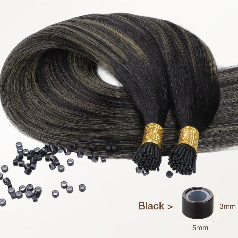 Black to Light Blonde Balayage (1B/19/1B) I-Tip Hair Extensions 50g - Image 3
