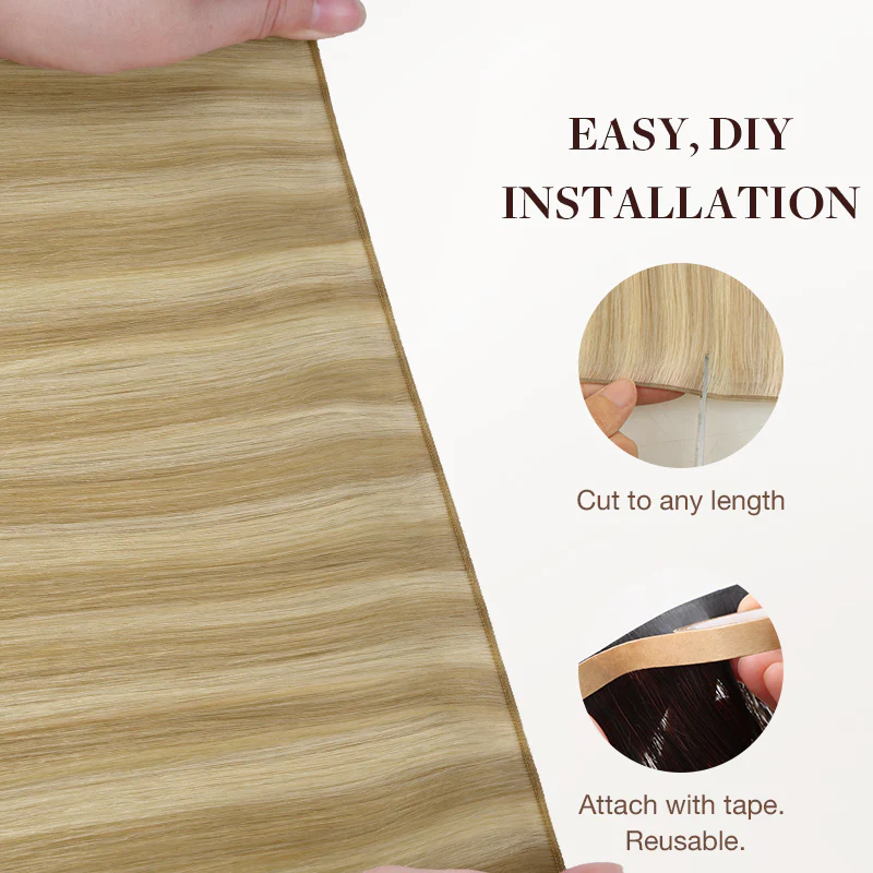 Light Blonde Highlights (16/22A) Thick Genius Tape Weft Hair Extensions 100-120g - Image 7