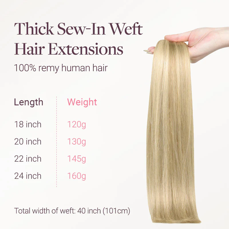 Light Blonde Highlights (16/22A) Thick Sew-In Weft Hair Extensions (120g-160g) - Image 3