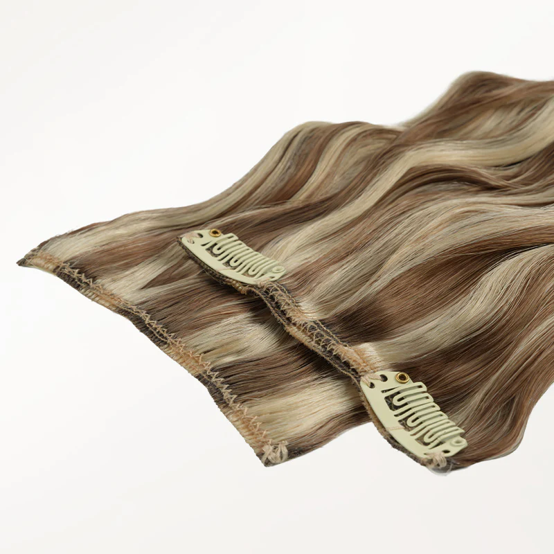 Medium Brown Highlighted Golden Blonde (5E/22I) Elf Curly Clip-in Hair Extensions (120-150g) - Image 3