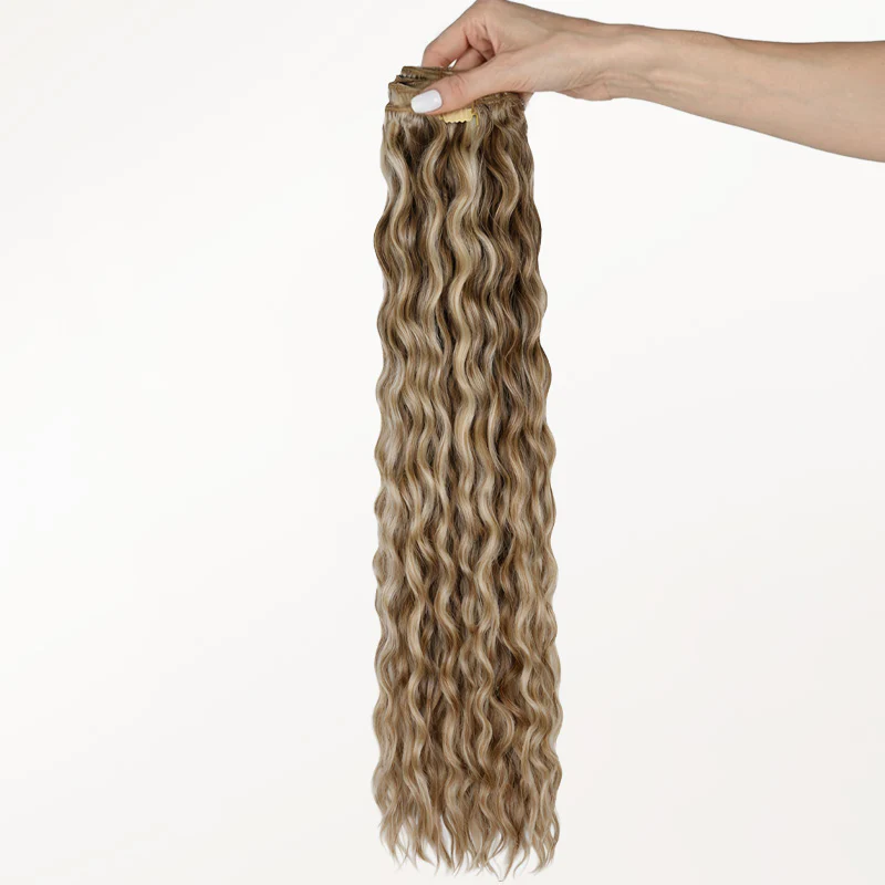 Medium Brown Highlighted Golden Blonde (5E/22I) Elf Curly Clip-in Hair Extensions (120-150g) - Image 4