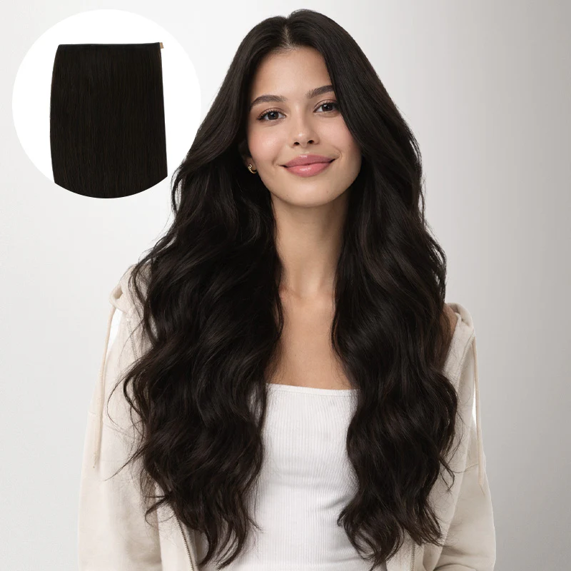 Natural Black (1B) Genius Tape Weft Hair Extensions 60g - Image 14