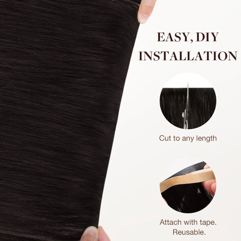 Natural Black (1B) Genius Tape Weft Hair Extensions 60g - Image 4