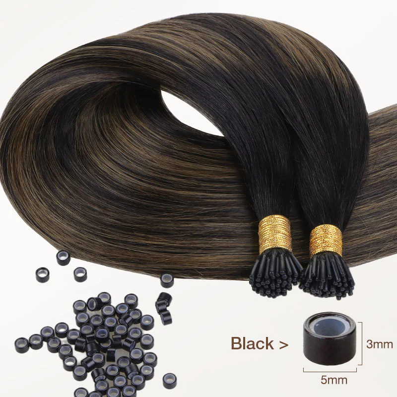 Natural Black Balayage (1B/6/1B) I-Tip Hair Extensions 50g - Image 3