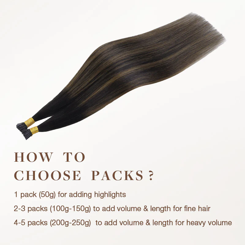 Natural Black Balayage (1B/6/1B) I-Tip Hair Extensions 50g - Image 4