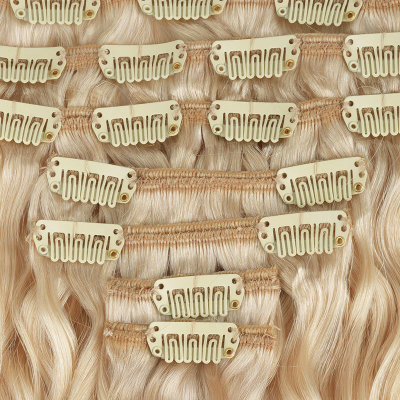 Platinum Blonde (22H) Elf Curly Clip-in Hair Extensions (120-150g) - Image 8