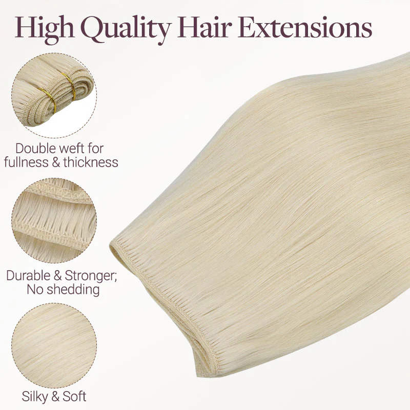 Platinum Blonde (60A) Thick Sew-In Weft Hair Extensions (120g-160g) - Image 7